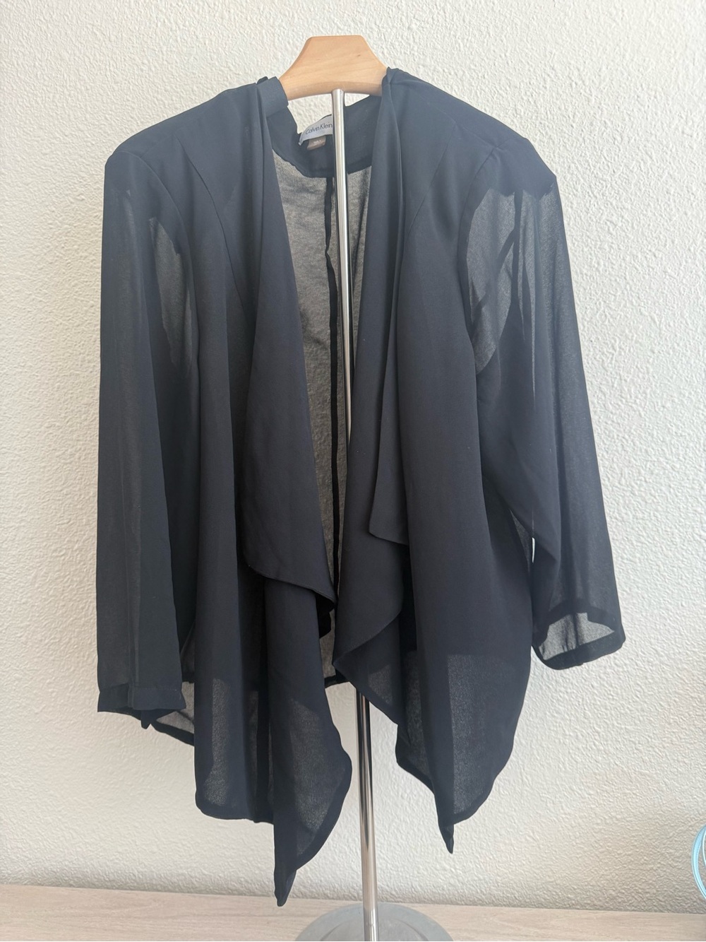 Calvin Klein Black Sheer Draped Open-Front Cardigan